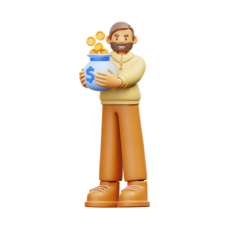 Empresário segurando um saco de dinheiro  3D Icon