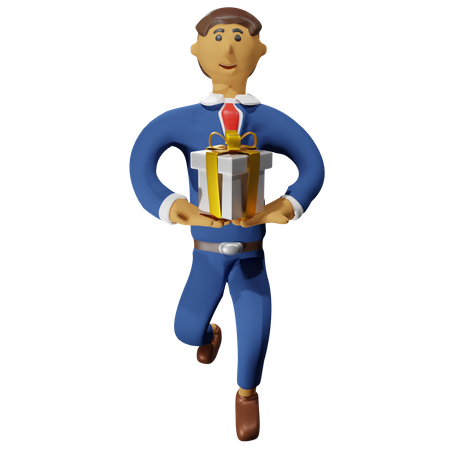 Empresário segurando uma caixa de presente  3D Icon