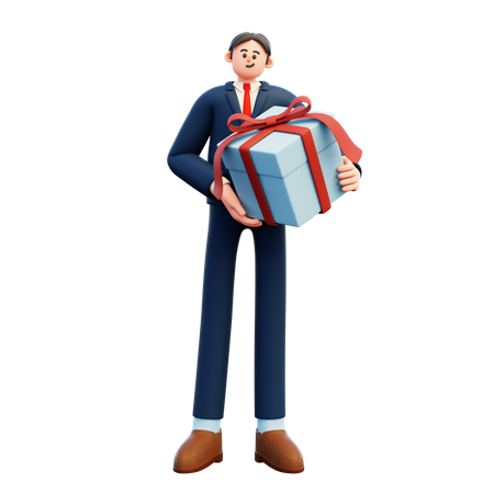 Empresário segurando uma caixa de presente  3D Icon