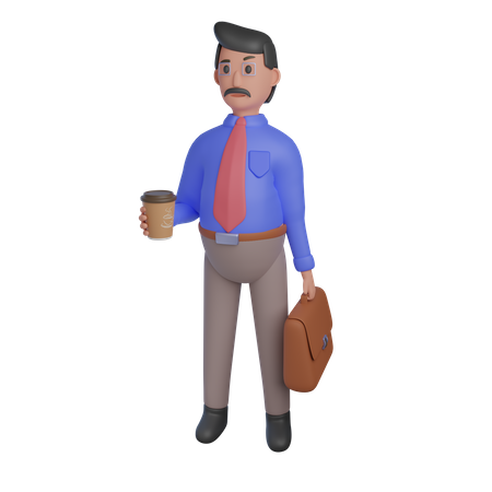 Empresário segurando uma xícara de café  3D Illustration