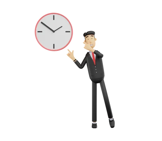 Empresario apuntando al reloj  3D Illustration