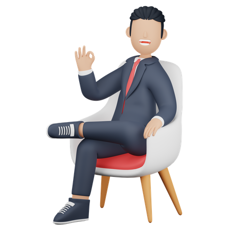 Empresário senta-se na cadeira  3D Illustration