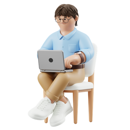Hombre de negocios sentado con expresión concentrada  3D Illustration