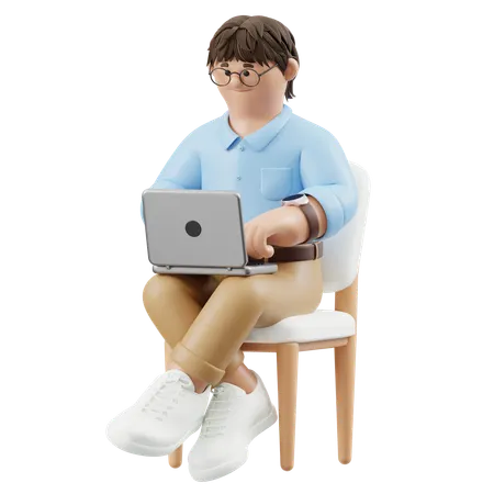 Hombre de negocios sentado con expresión concentrada  3D Illustration