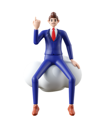 Empresario sentado en la nube  3D Illustration