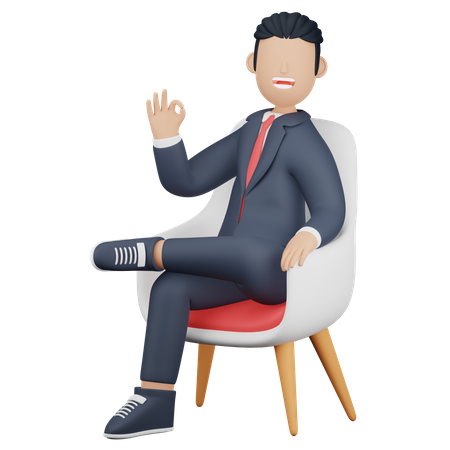 El hombre de negocios se sienta en la silla  3D Illustration