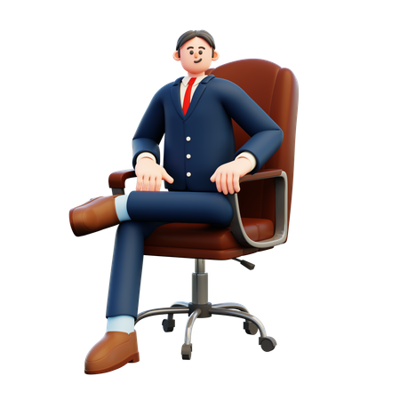 Empresario sentado en la silla del jefe  3D Illustration