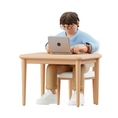 Hombre de negocios serio escribiendo en el teclado  3D Illustration