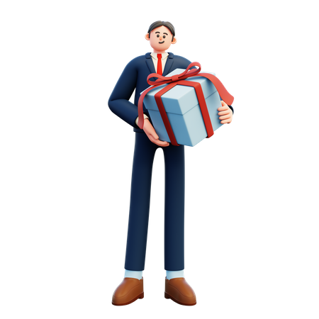 Empresario sosteniendo caja de regalo  3D Illustration