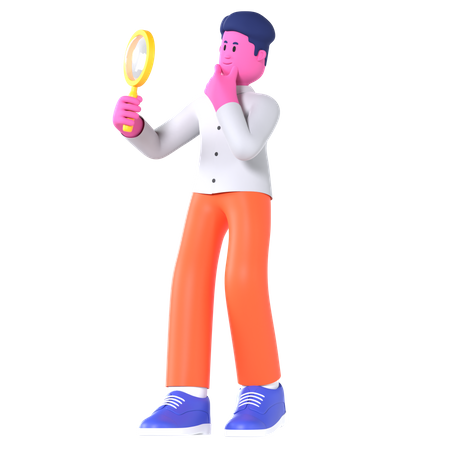 Empresario sosteniendo lupa  3D Illustration