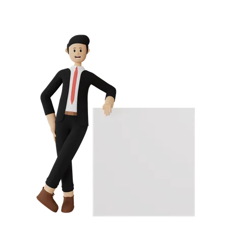 Hombre Apoyado En Una Presentacion En Blanco 3D Illustration