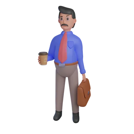 Empresario sosteniendo una taza de café  3D Illustration