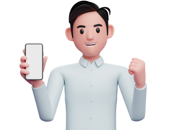 Empresario sosteniendo un teléfono celular mientras celebra  3D Icon