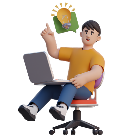 Empresario sosteniendo una computadora portátil y teniendo una idea  3D Illustration