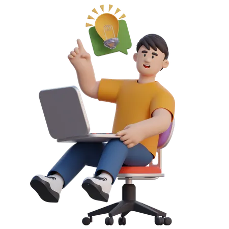 Empresario sosteniendo una computadora portátil y teniendo una idea  3D Illustration