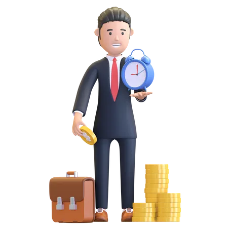 Tempo De Empresario E Ilustracao 3 D De Personagem De Dinheiro 3D Illustration