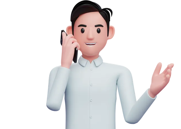 Retrato De Um Empresario Tendo Uma Conversa Telefonica Ilustracao 3 D Do Empresario Segurando O Telefone 3D Illustration