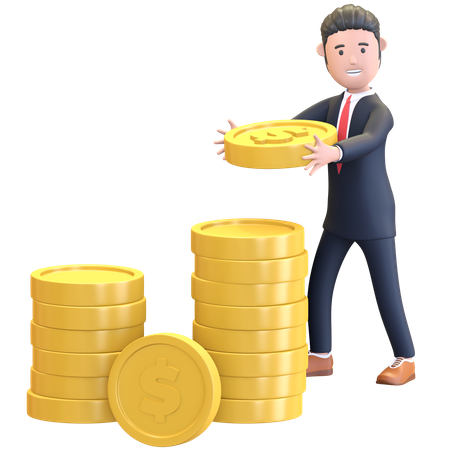 Empresario sosteniendo moneda de dinero  3D Illustration