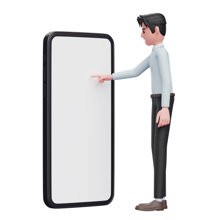 Empresário tocando a tela do telefone com o dedo  3D Illustration
