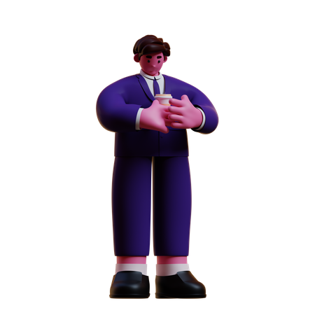 Empresario tomando cafe  3D Icon