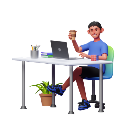 Empresário tomando café no espaço de trabalho  3D Illustration