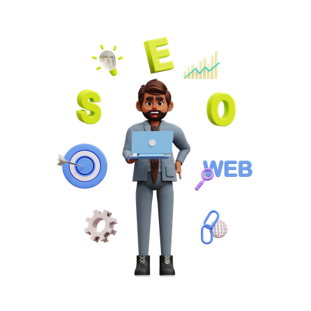 Empresario trabajando en estrategia Seo  3D Illustration