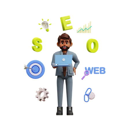 Empresario trabajando en estrategia Seo  3D Illustration