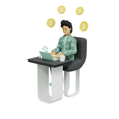 Empresario trabajando en la oficina con pensamiento financiero  3D Illustration