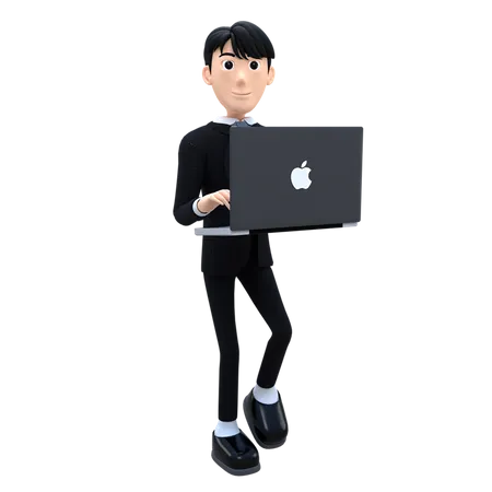 Empresario trabajando en mac book  3D Illustration