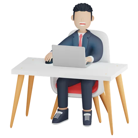 Empresario sentado en el escritorio de la oficina  3D Illustration