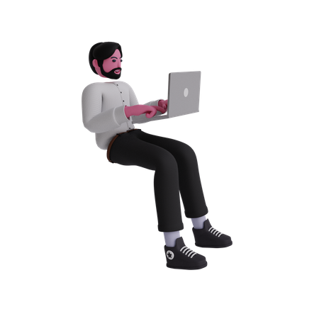 Empresario trabajando en la computadora portátil  3D Illustration