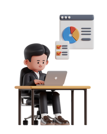 Hombre de negocios trabajando en una computadora portátil en el escritorio de la oficina  3D Illustration