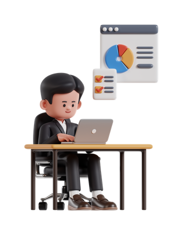 Empresário trabalhando no laptop na mesa de escritório  3D Illustration