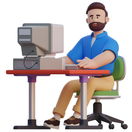 Empresário trabalhando na mesa  3D Icon