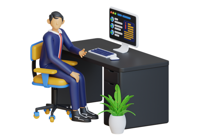 Empresário trabalhando na mesa de escritório  3D Illustration