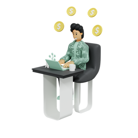 Empresário trabalhando no escritório com pensamento financeiro  3D Illustration