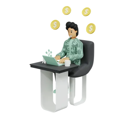 Empresário trabalhando no escritório com pensamento financeiro  3D Illustration