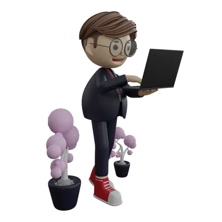 Empresário trabalhando no laptop  3D Illustration