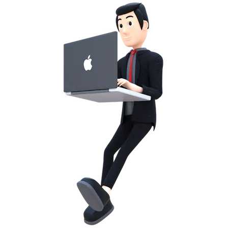 Empresário trabalhando no mac book  3D Illustration