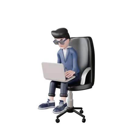 Homem De Negocios De Renderizacao 3 D Sentado Na Ilustracao Da Cadeira 3D Illustration