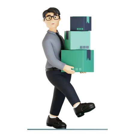 Empresário transportando caixas  3D Illustration