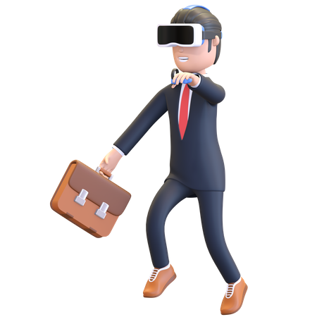Hombre de negocios, llevando, casco de realidad virtual  3D Illustration