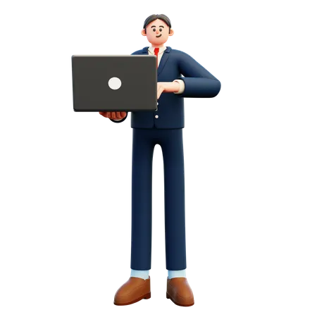 Empresário usando laptop  3D Illustration