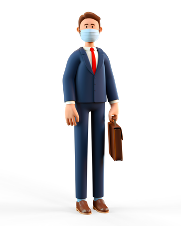 Empresário usando máscara médica  3D Illustration