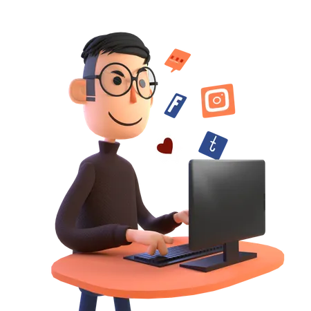 Empresário usando plataforma de mídia social  3D Illustration