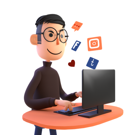 Empresario utilizando plataforma de redes sociales  3D Illustration