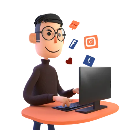 Empresario utilizando plataforma de redes sociales  3D Illustration