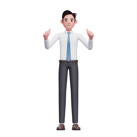 Empresário vestindo camisa longa e gravata azul dá dois polegares para cima  3D Illustration