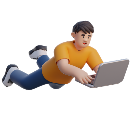 Empresário voando com laptop  3D Illustration