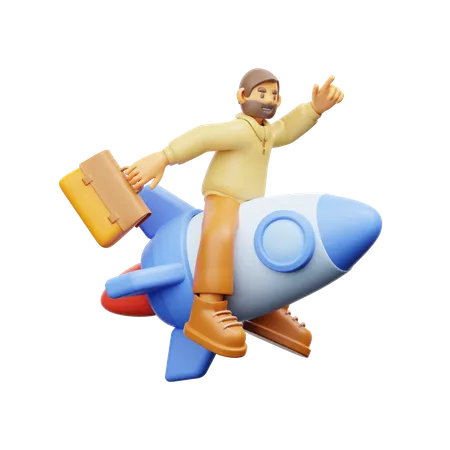 Empresario Voando Em Ilustracao 3 D De Negocio De Foguete 3D Illustration